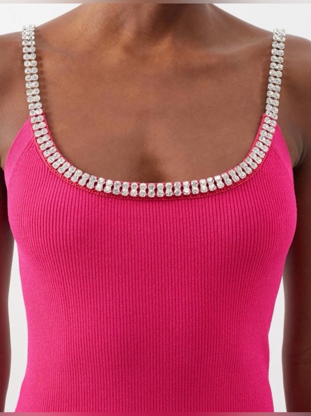Paco Rabanne Crystal Embellished Ribbed Knit Mini Dress in Pink Raspberry - Picture 7 of 13
